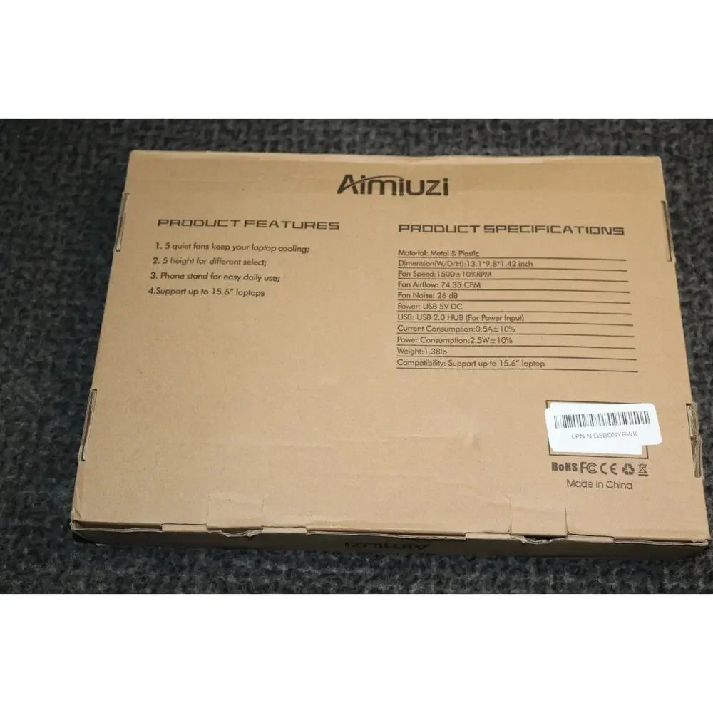 AIMIUZI Laptop Cooling Pad Gaming w/5 Quiet Fans 12-15.6 5 Height Adj 2 USB